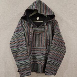 Molina Baja Hoodie Pullover Poncho Style Striped Hooded Sweatshirt Mens M